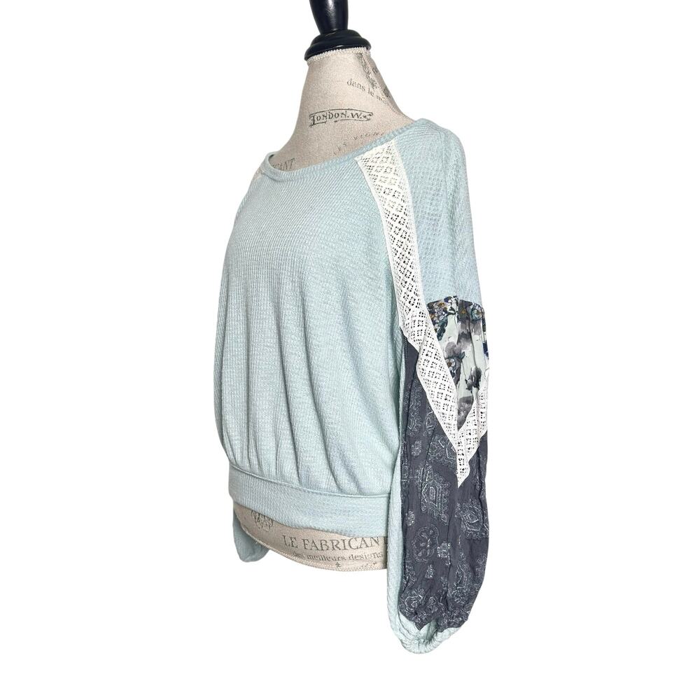 Free People | Women | Casual Clash Mint Mixed Media Balloon Sleeve Top | Small - Picture 4 of 13